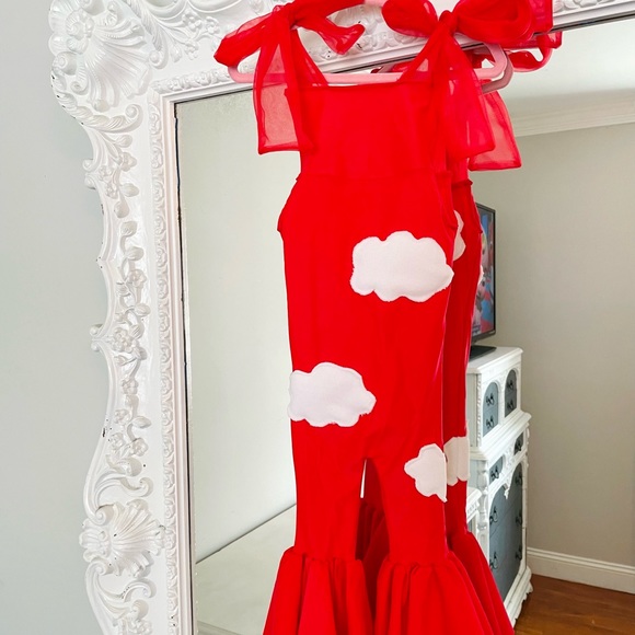 New York Couture Handmade Baby Toddler 
CLOUDS Tie Straps Bellbottoms Jumpsuit - Picture 6 of 7